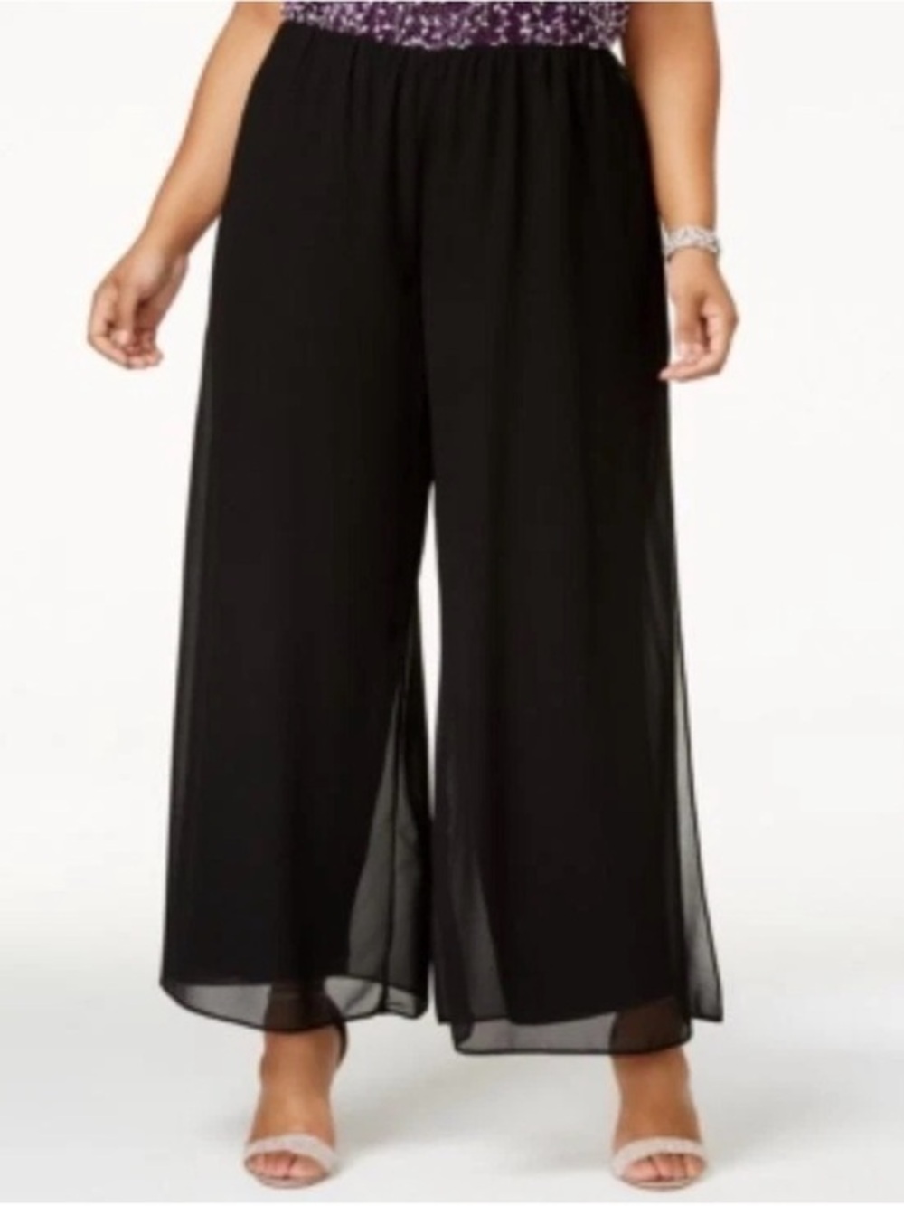 Alex Evenings Black Wide-Leg Chiffon Pull-On Pants